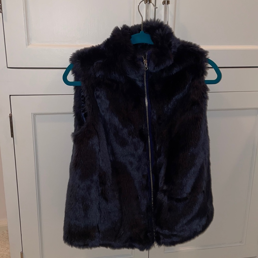 Jcrew navy fur vest